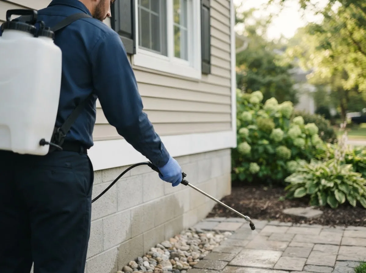 Pest control technician inspecting a home in Crab Orchard, WV
